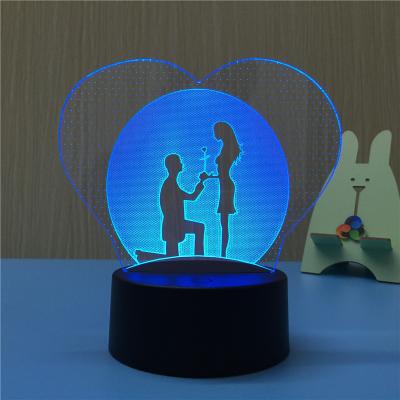 China 3D Illusion 3D Logo Acrylic Night Light Led 7 Colors Changeable Lights With Romantic Heart Design Acrylic Panel for sale