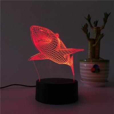 China popular acrylic 3D logo 3D night light with shark shape, children's led desk lamp for sale