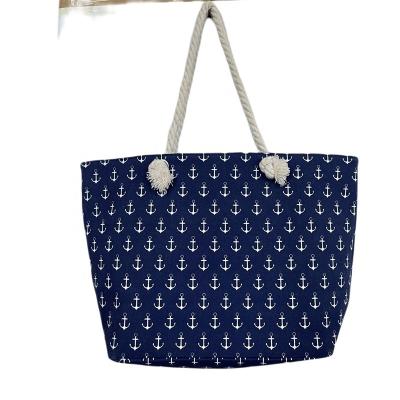 China China Large Capacity Shopping Bag Manufacturer Selling Canvas Beach Bag Women Shoulder Bag Custom Anchor Printed Tote Bag With Micro Label for sale