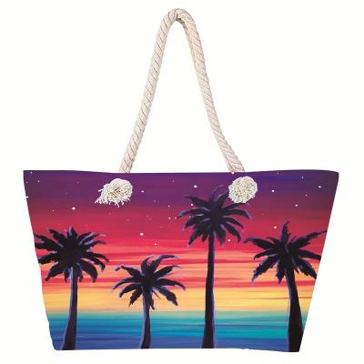 China OEM ODM Custom Service Large Capacity Shopping Bags Heavy Duty Rope Handle Cotton Canvas Beach Digital Printing Tote Bag for sale