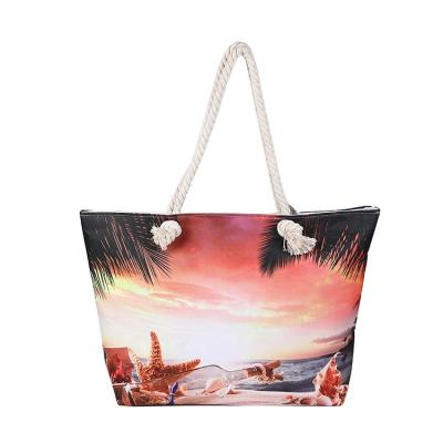 China Digital Printed Beach Bag Cotton Rope Tote Bag For Ladies Beach Starfish Coconut Tree Beach Bag Can Be Customized Micrologo Pattern for sale