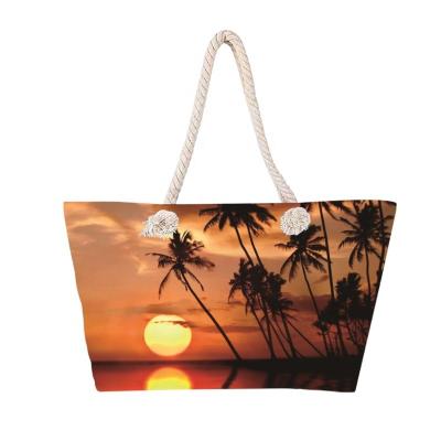 China Large Capacity Shopping Bags 2022 Landscape Pattern Large Capacity Beach Bag Coconut Blossom Beach Bestselling Bag For Women Shopping Bag for sale