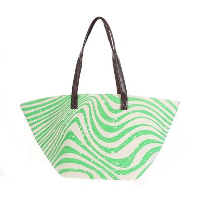 China 2021 Beach Bag Personalized Printed Wavy Striped Handbag For Summer Shopping PU Handle Beach Bag for sale