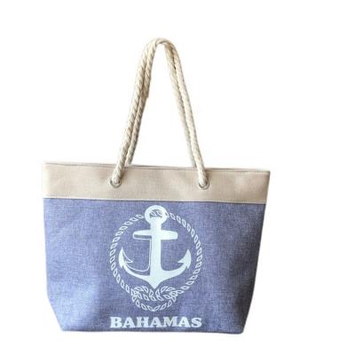 China Beach Bag Stain Sea Spear Tote Bag Bahamian Cotton Rope Beach Wholesale Canvas Printed Stylish High Volume Bag for sale