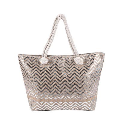 China Beach bag real canvas and golden wavy diamond cotton beach bagJute bags for sale