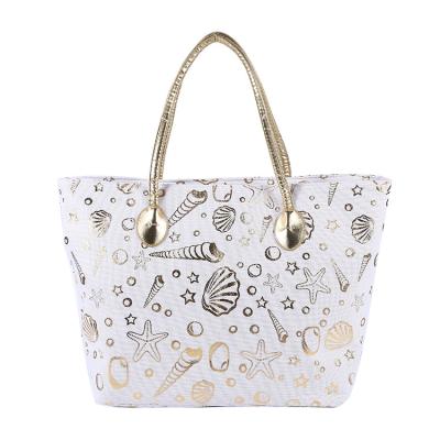 China Large Capacity Shopping Bags Fashion Tote Bag PU Silver Shell Pattern Travel Beach Canvas Bag for sale