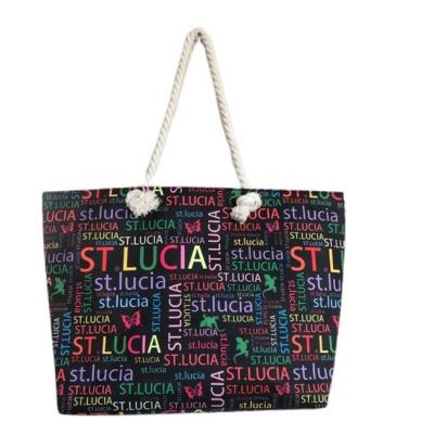 China Professional Large Capacity Shopping Bag Manufacturer Customized Ladies Saint Lucia Style Printed Handbag, Polyester Beach Bag for sale