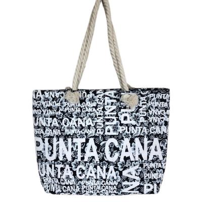 China Letter Printing Beach Bag Polyester Cotton Canvas Handbag Customized by Professional Large Capacity Shopping Bags Yiwu Manufacturer for sale