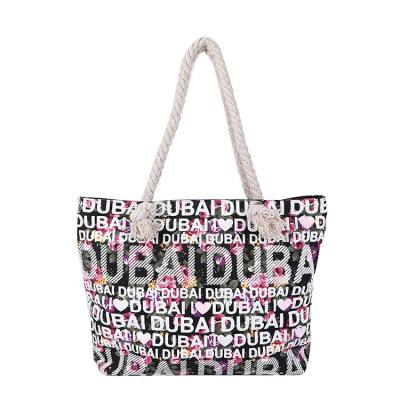 China Large Capacity Shopping Bags City Name Letter Printed Beach Memorial Bag, Polyester Cotton Canvas Handbag for sale