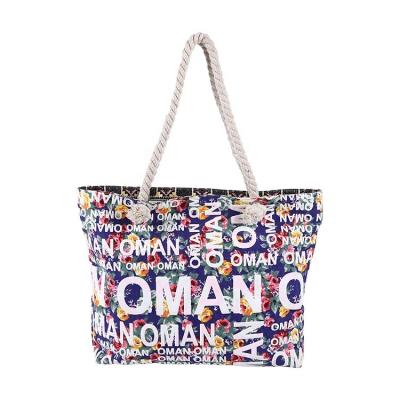 China Custom letter printing beach bag new by high quality large capacity shopping bags autumn style polyester cotton canvas bag for sale