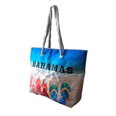 China Beach Bag Wholesale 600D Beach Bag Customized Digital Printed LOGO Bahamian Slipper Pattern Cotton Rope Micro Standard Handbag for sale