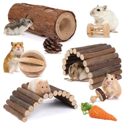 China Viable Hamster Toys Accessories for Natural Cage Guinea Pig Toys and Chews for Teeth Rat Chinchilla Toys Wooden Hamster Hideout for sale