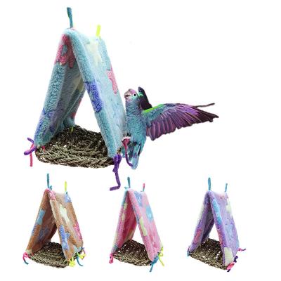 China Stored Warm Soft Thick Velvet Triangle Parrot Cages Small Bird Hammock Nest Cockatoo Hammock Tent for sale