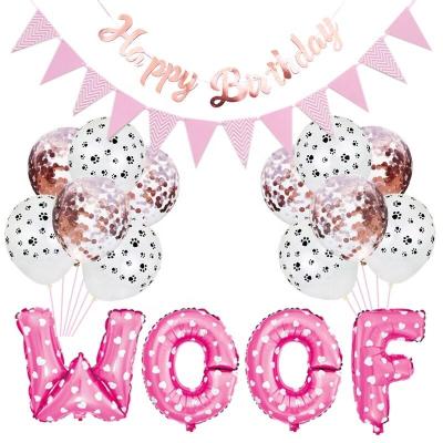 China Festival Decoration Amazon Happy Birthday Banner For Pet Puppy Birthday Party Supplies Leaves Balloons Birthday Pawty Banner for sale