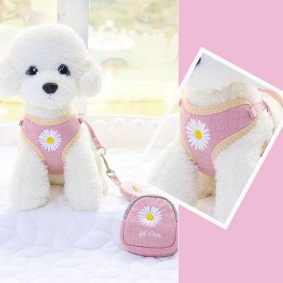 China 2022 reflective new wholesale daisy embroidered skirttype harness leash set for dogs lace up back vest chest pull rope clothing for dog cat for sale