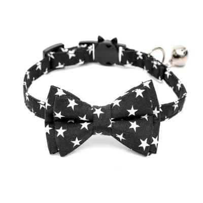 China Black Stocked Color Star Profile All Cotton Cat Collar Adjustable Type Little Bowknot Dog Collar Glueless Handmade for sale