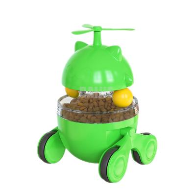 China Funny Toy Slow Safe Durable Green Stocked Cat Kitten Propeller Style IQ Training Toy Feeder Double Ball Dispensing for sale