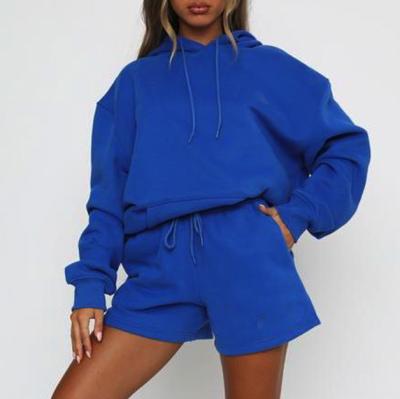 China Custom 100% Cotton Hoody Set Fleece Two Piece Oversized Hoodie and Sweat Shorts Set Tracksuit Women Sets for sale