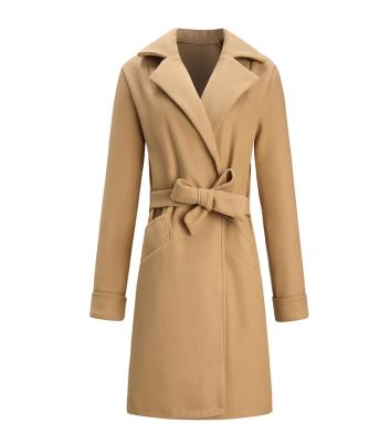 China Latest Design Women Autumn Winter Long Jacket Classic Breathable Thin Lapel Long Trench Coat for sale