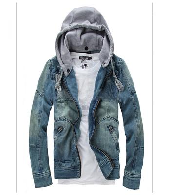 China QUICK DRY high quality men's denim sweater jacket with hood men's fashion casual street wear jeans jacket for sale