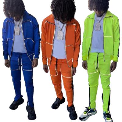 China New Design Breathable Custom Private Label Nylon Reflective Stripe Jogging Zipper Tracksuit 2 Piece Sets For Men for sale