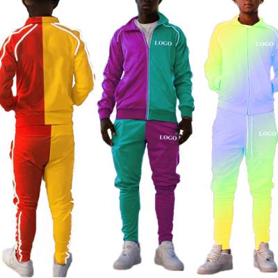 China Wholesale Men's Stripes Polyester Sweatsuit Sports Custom Made 100% Fashion Tracksuit Set Matching Full Zipper Breathable Reflective for sale