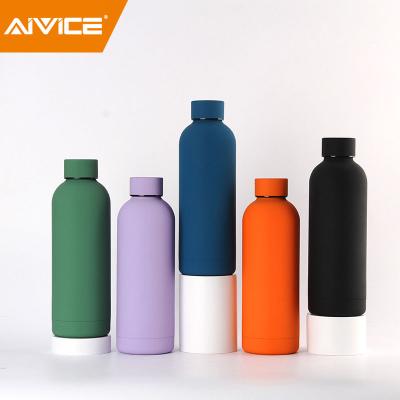 China Sustainable AIVICE Customization Color Rubber Soft Touch Painting Small Mouth 304 Insulated Stainless Sports Water Bottle Field Outing for sale