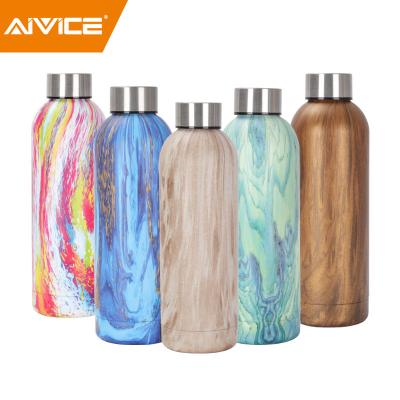 China Sustainable AIVICE 12OZ~34OZ Wood grain water transfer printing stainless steel double walled travel drinking water bottle for gym for sale