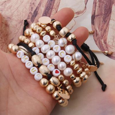 China BOHEMIA NeeFu WoFu DIY Name Letter Bracelets Letters Custom Bracelet Bohemian Freshwater Beads Copper Bracelets For Women Jewelry for sale