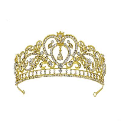 China Women's Crown European Baroque Gold Water Drops Heart Shaped Rhinestone Crown Child Princess Birthday Crown Wedding Bridal Headwear for sale