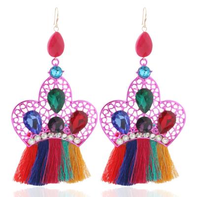 China NeeFuWoFu Religious Y2K Colorful Crown Dangle Long Earrings Drop Big Tassel Boho India Glass Earring For Female Woman Brincos Big Gift for sale