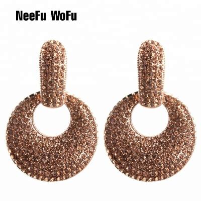 China NeeFu WoFu New Fashion Ladies Pop Dangle Big Round Metal Rhinestone Accessories Classic Earrings Women's Charm Earrings for sale