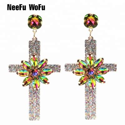 China NeeFu WoFu Drop Earrings Resin Cross Dangle Earrings Brand Oorbellen Christmas Ear Accessories Crystal Big Earring Large Long Brinco for sale