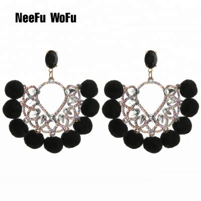 China Large Resin Dangle Earrings NeeFu WoFu Earrings Hairball Earring Crystal Earring Large Long Brinco Exaggeration Oorbellen Christmas Gift for sale