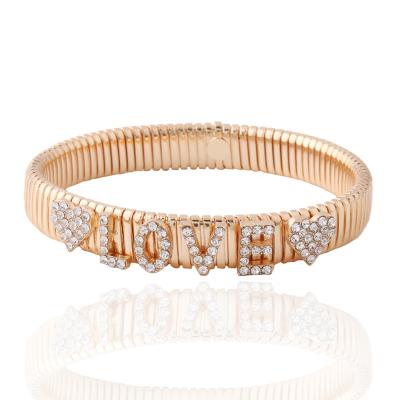 China Love Bohemia De Madera Pulseira Estrela De Cinco Elastic ALLOY NeeFuWoFu Spring Chain Bracelet Copper Letter Rhinestone Beads for sale