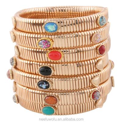 China ALLOY NeeFuWoFu Spring Bangle Bracelets Wide Exaggeration Set Rhinestone Pulseira Estrela De Cinco Elastic Chains Madera Beads for sale