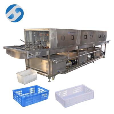 China Tunnel type food basket poultry plastic box washing machine for circulation basket for sale