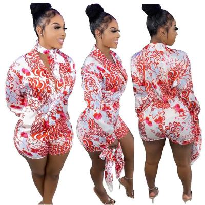 China 2022 hot sale fashion print shirt breathable set ladies long sleeve shirts set fashionable two-piece and short pants casual outfits for sale