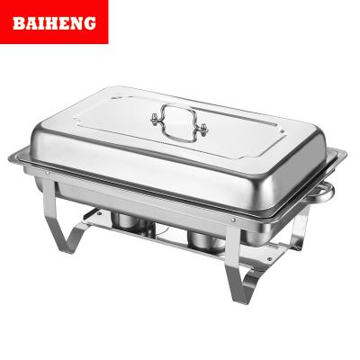 China Stylish Double Food Pan Buffet Stove Furnace Chafing Dish Pan Food Warmer Big Capacity Stainless Steel for sale