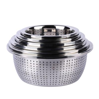 China Sustainable Rice Blanching Basins Stainless Steel Bowl With Perforated Drainer Rice Blanching Bowl for sale