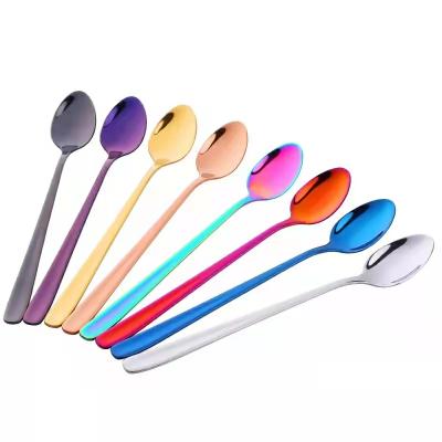 China Wholesale Viable Colorful Long Handle Stainless Steel Dinnerware Sets Tea Coffee Ice Cream Spoon Dinner Spoon Sets Cutlery Set for sale