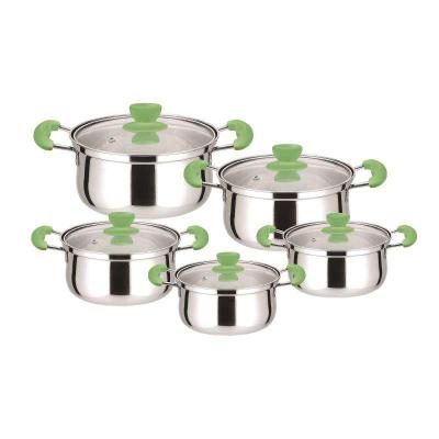 China Sustainable Hot Sale 10pcs Stainless Steel Stock Pot Cookware Set With Glass Lid Casserole Set for sale