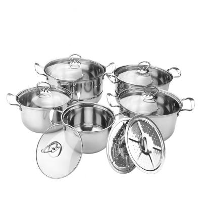 China Wholesale 12pcs Stick Stock Soup Steamer Pot Stainless Steel Sustainable Cookware Non Set Casserole Set With Lid for sale