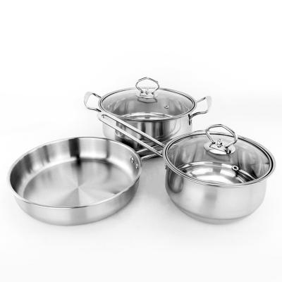 China Sustainable 3Pcs Stainless Steel Cookware Set Soup Pot Filters Kitchenware Set Soup Pot For Kitchen Household for sale