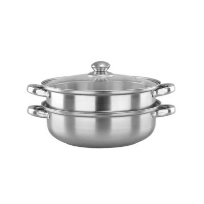 China Double Layer Ear Stainless Steel Cheap Sustainable Steaming Pot With Glass Lid for sale