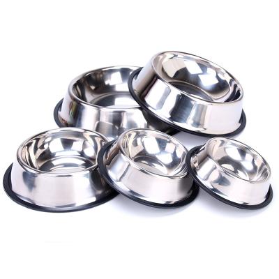 China Viable Wholesale Stainless Steel Dog Bowl / Cat Bowl With Rubber Base Pet Food Bowl Drinking Dish for sale