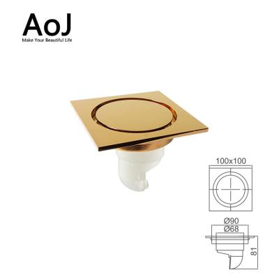 China Brass Anti-Odor Bathroom Square Anti-Backflow Floor Drain For Shower Gold Toilet Floor Drain for sale