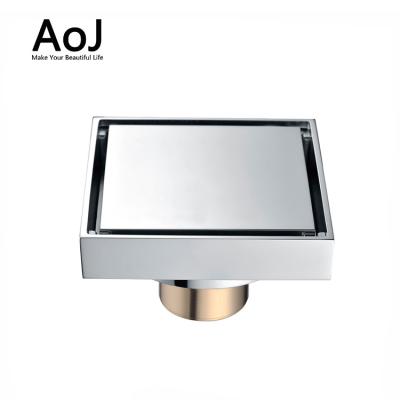 China Luxury Anti-Back Smell Square Concealed Brass Floor Shower Drain With Glossy Cover for sale