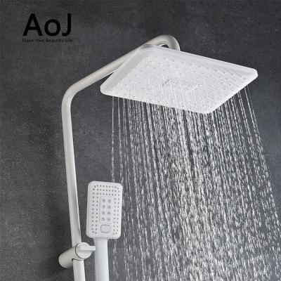 China Thermostatic Faucets Water Saving 3 In 1 White Bath Rain Shower Set for sale