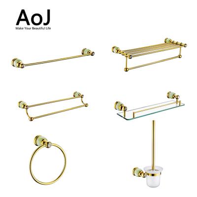 China Gold Color Modern Bathroom Sanitary Hardware Set New Model Wall Mounted Bathroom Rack Accessory Set for sale